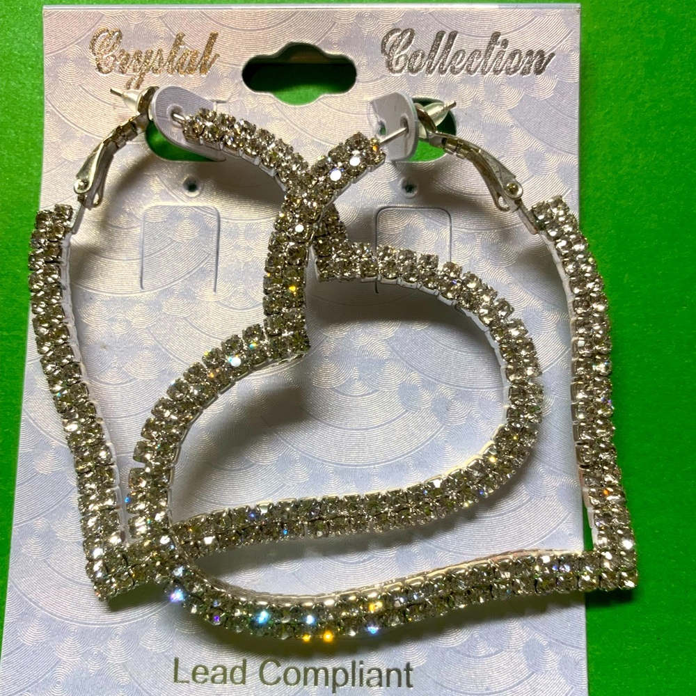New silver bling heart earrings